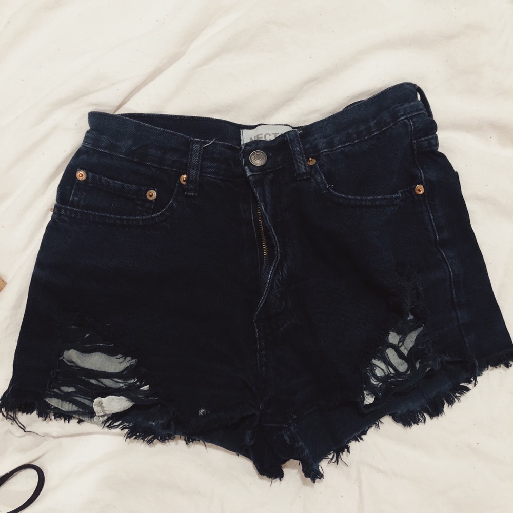 High waisted black ripped shorts